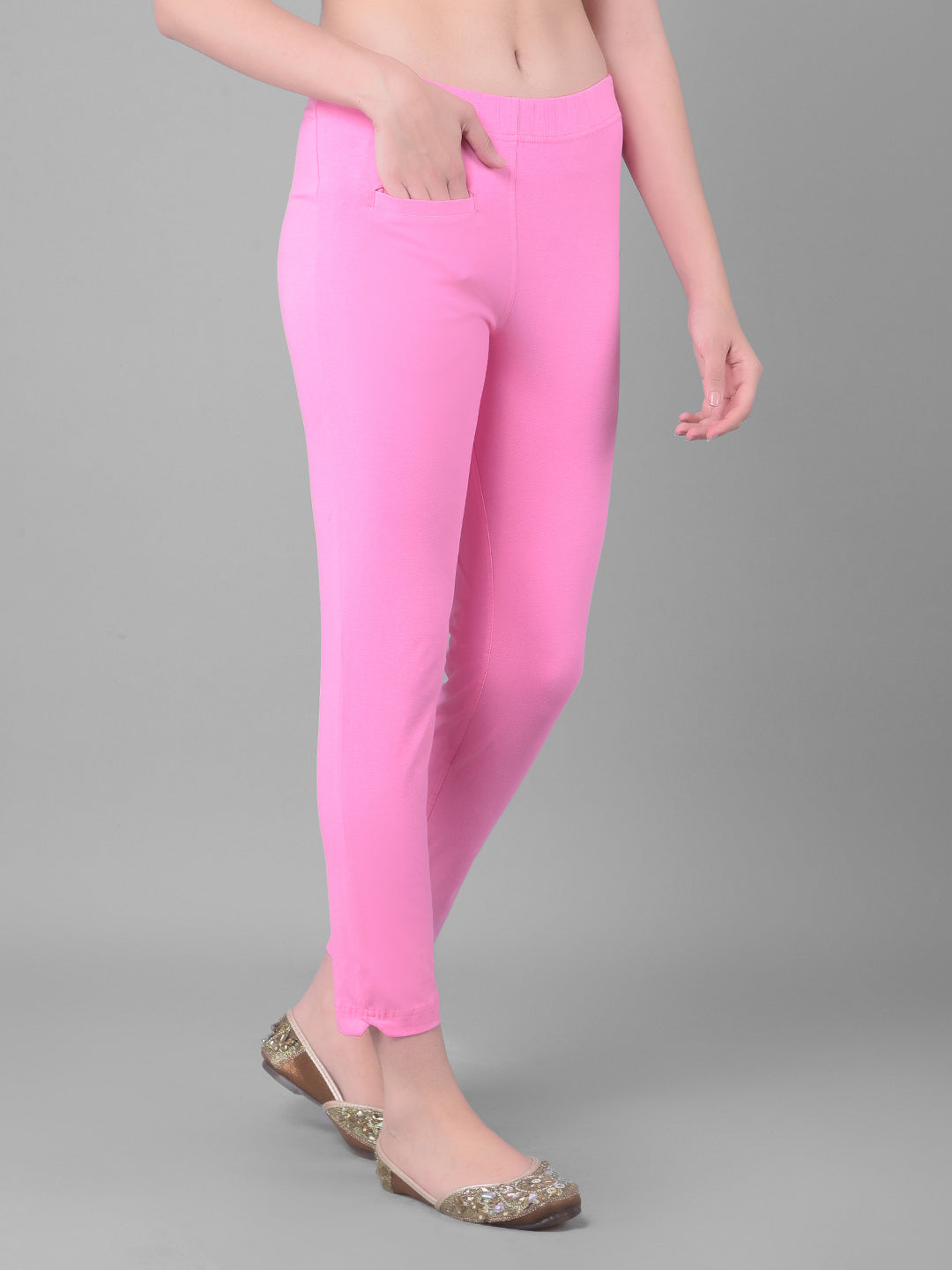 Beautiful Plain Good Looking Pink Cotton Kurti Free White Legging Bottom  Dresses | eBay